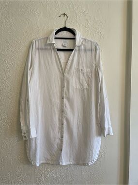 Sigrid Olsen White Linen Long Button Down Shirt M